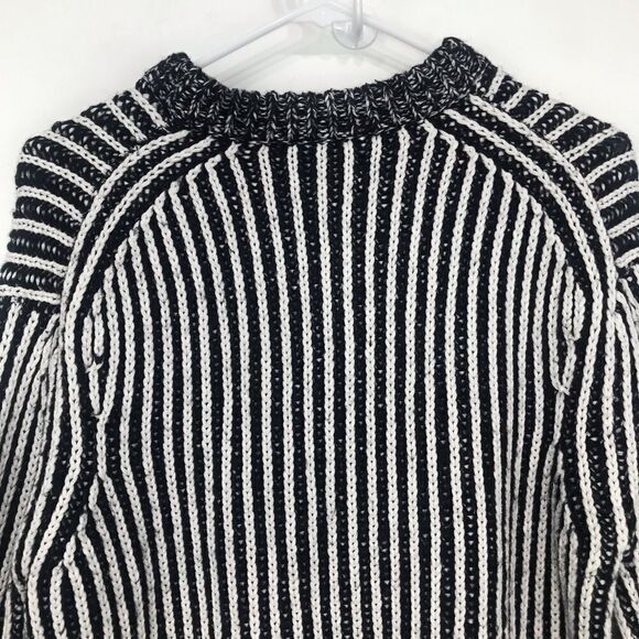 Elizabeth and James Black White Vertical Stripe Knit Crew Neck Pullover Sweater - Picture 9 of 15